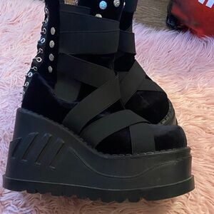 Demonia Black Velvet Platform Boots